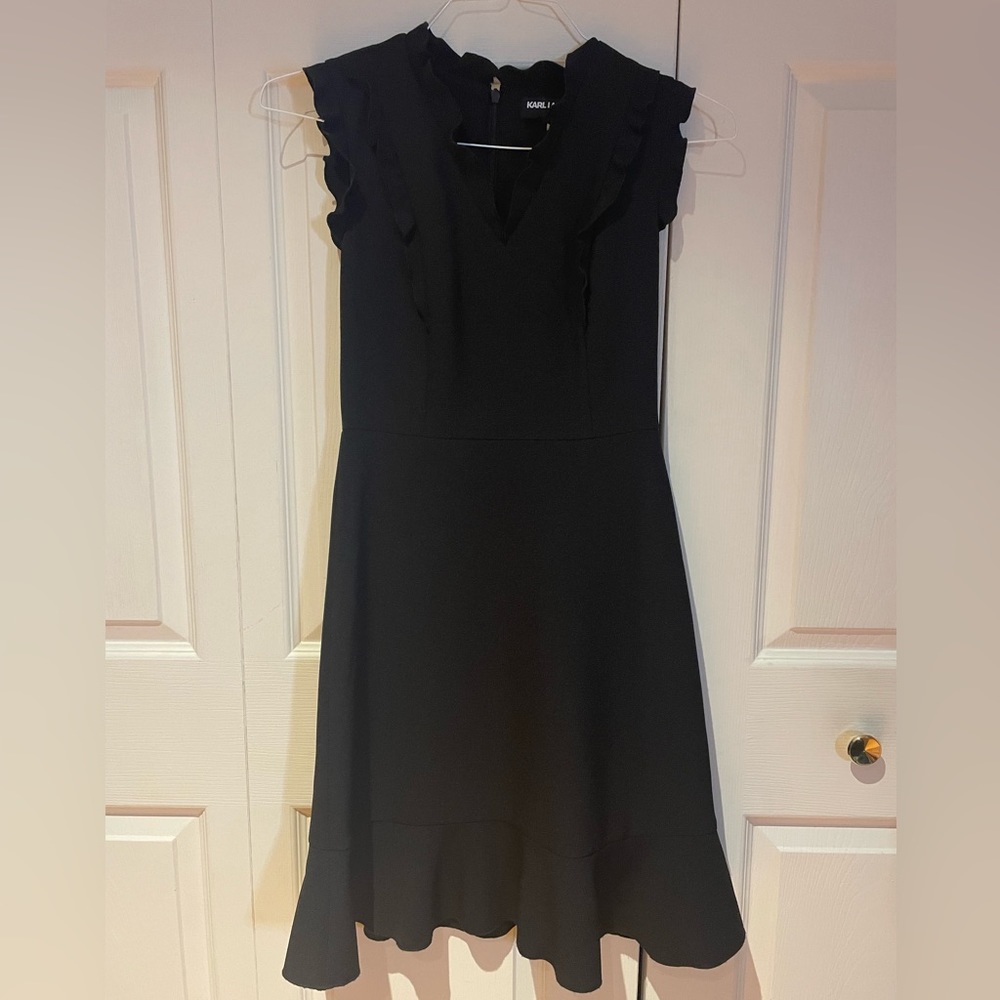 Karl Lagerfeld Little Black Dress with Ruffles Size 0 - Picture 2 of 11